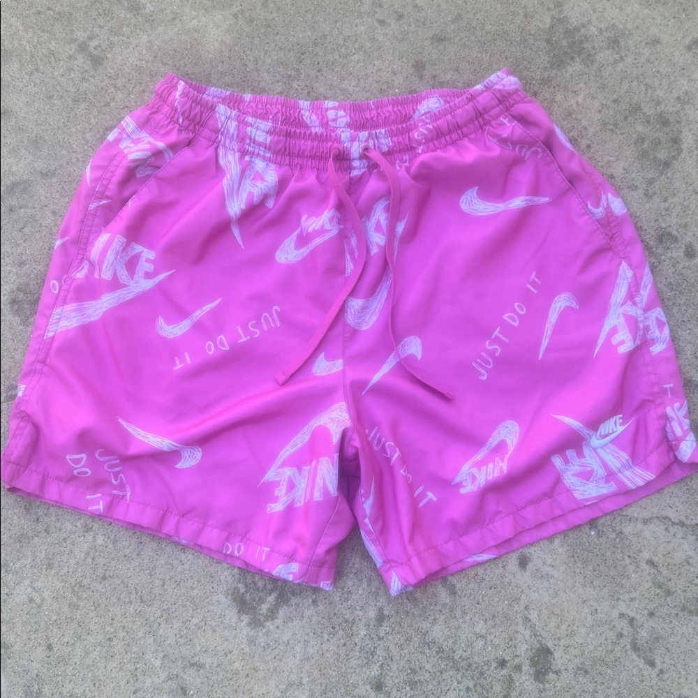Nike 'Just Do It' Nike Swoosh Printed Woven Pink Casual Shorts Men's Size L - Picture 2 of 7